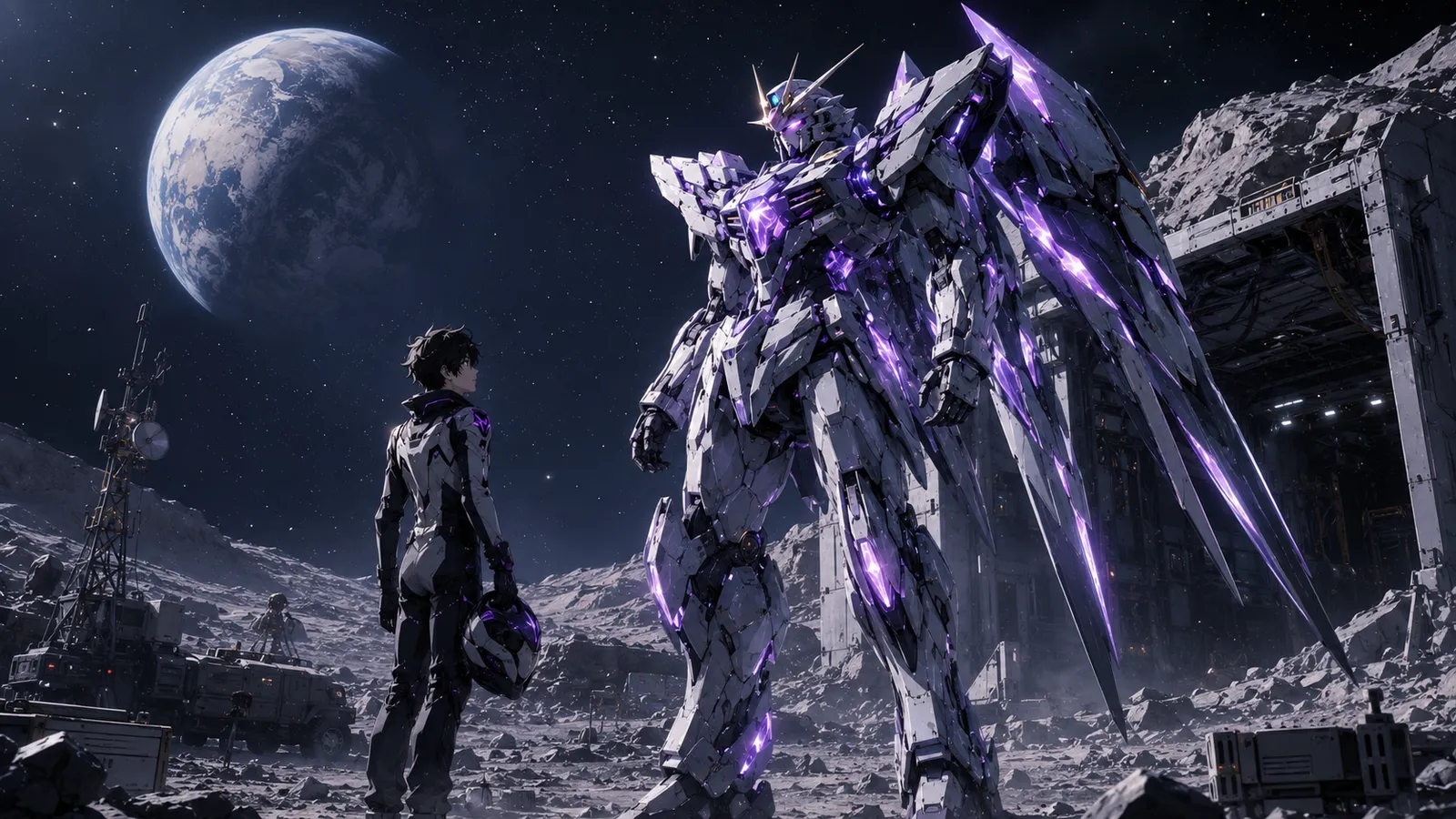 Ray Azumi encounters Gundam ZERO on the lunar surface