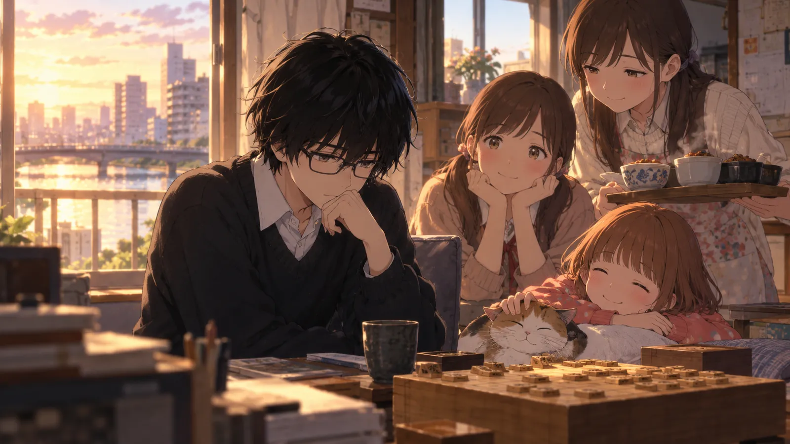 Rei Kiriyama reflecting beside the river in March Comes in Like a Lion