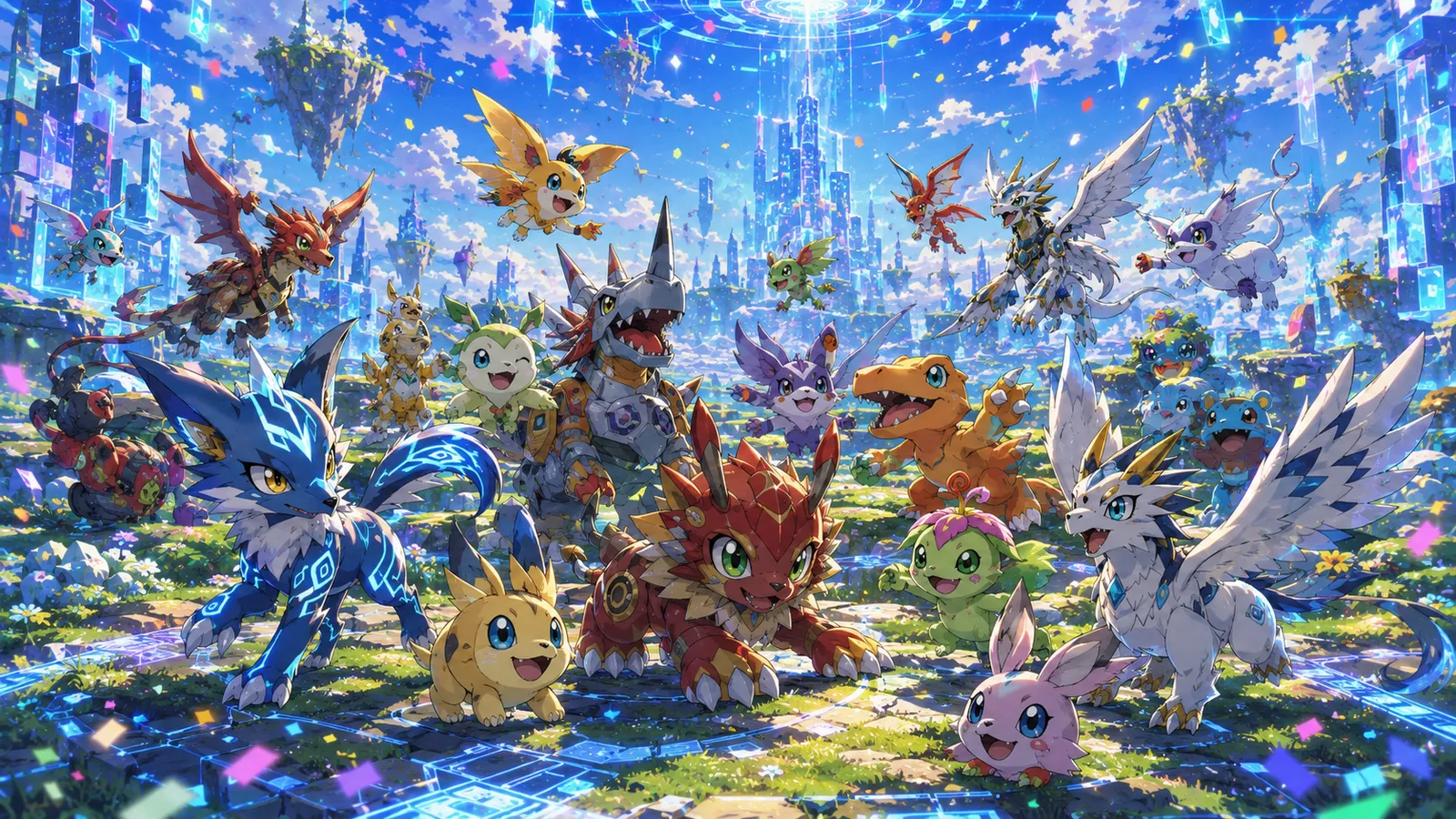 Partner Digimon from different generations gather for the anniversary